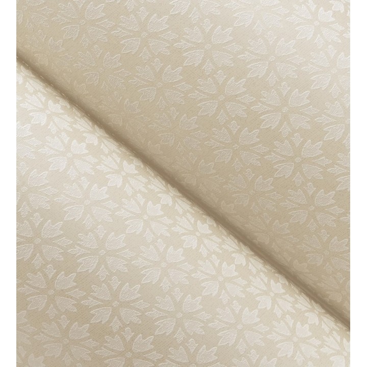 Papel pintado geométrico floral en estarcido blanco y fondo color beige - Tampere Polaris 684308