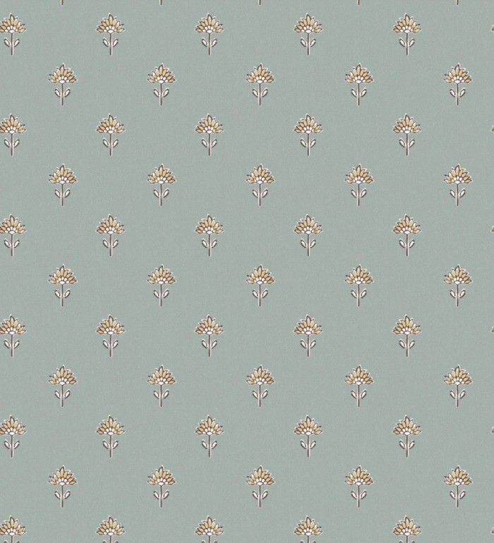 Papel pintado provenzal francés de flores pequeñas fondo verde agua oscuro - Willowmere Ditsy 684309