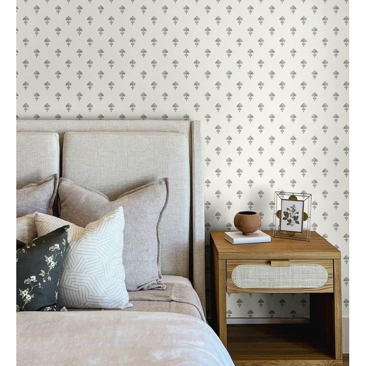 Papel pintado provenzal francés de flores pequeñas fondo crema - Willowmere Ditsy 684310