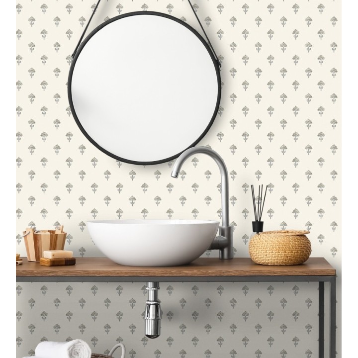 Papel pintado provenzal francés de flores pequeñas fondo crema - Willowmere Ditsy 684310