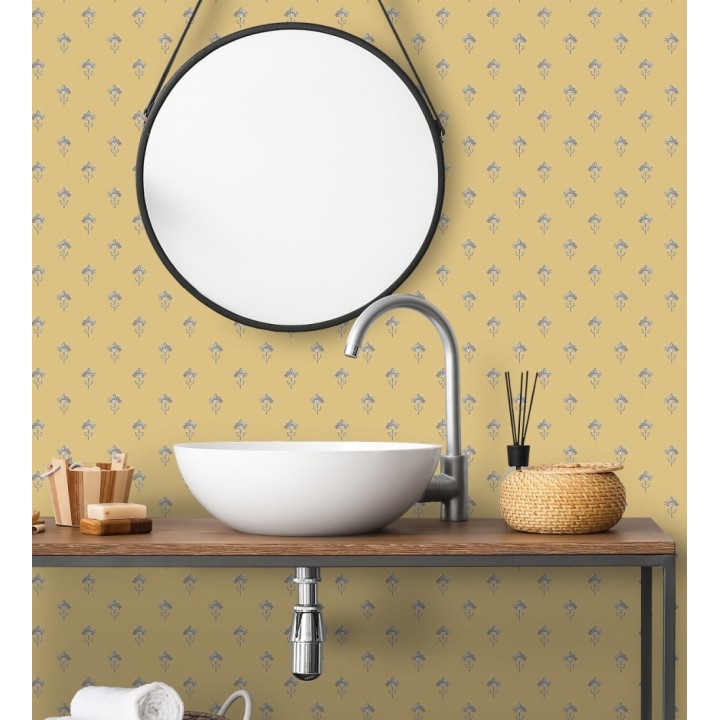 Papel pintado provenzal francés de flores pequeñas fondo ocre - Willowmere Ditsy 684311