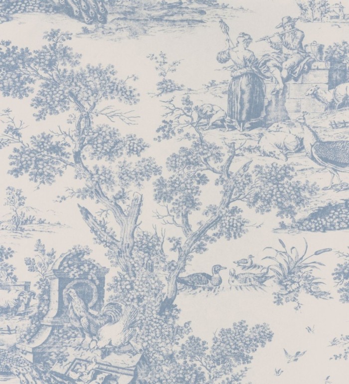 Papel pintado toile de jouy estilo romántico tonos azules - Clermont 126489