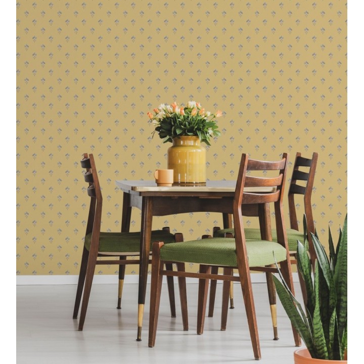 Papel pintado provenzal francés de flores pequeñas fondo ocre - Willowmere Ditsy 684311