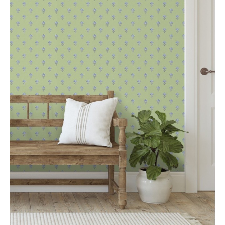 Papel pintado provenzal francés de flores pequeñas fondo verde - Willowmere Ditsy 684312