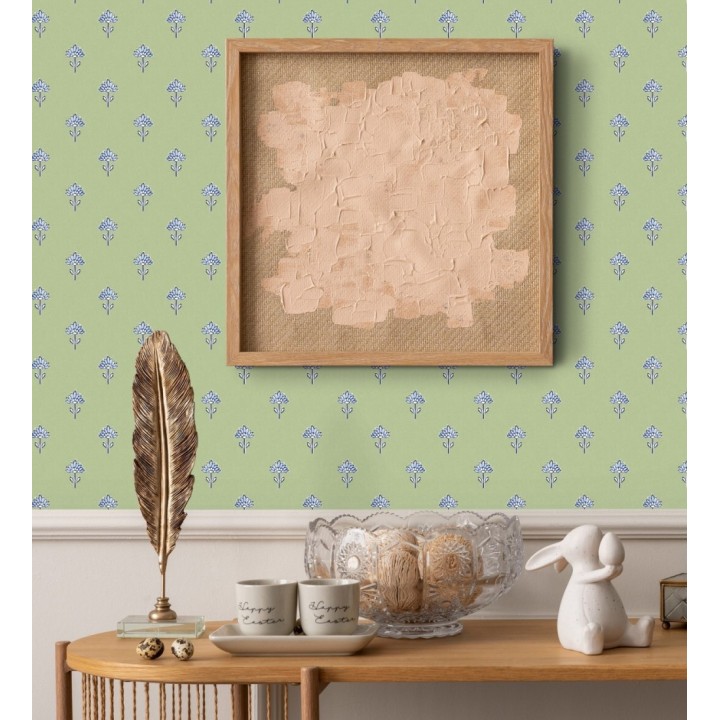 Papel pintado provenzal francés de flores pequeñas fondo verde - Willowmere Ditsy 684312