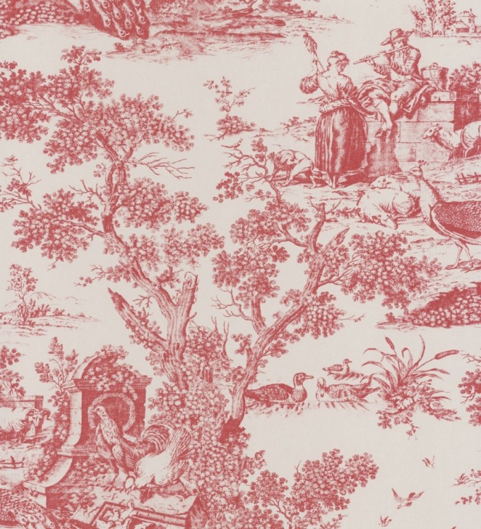 Papel pintado toile de jouy estilo romántico tonos rojos - Clermont 126490