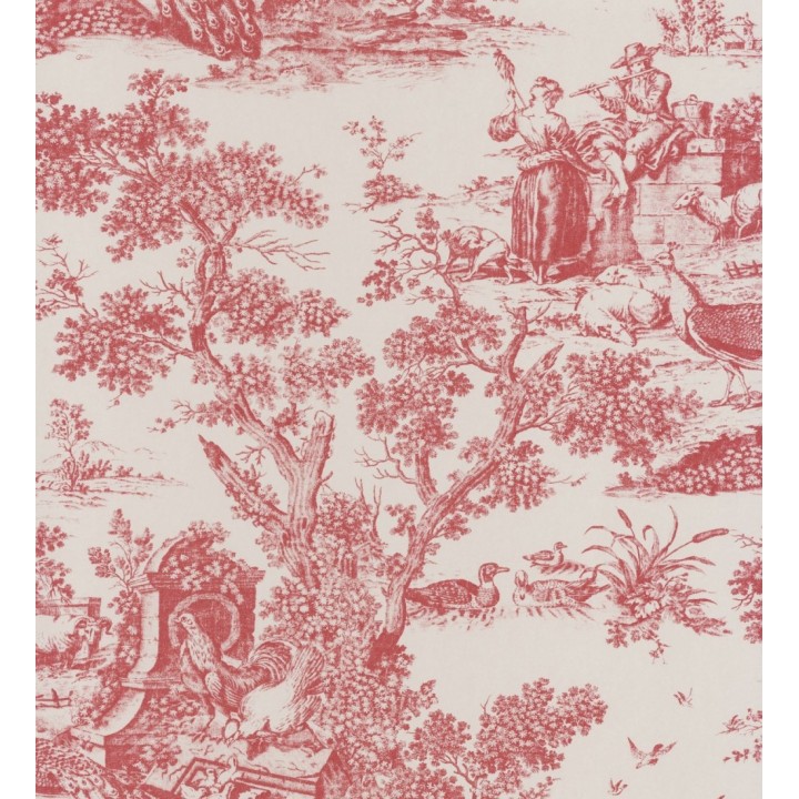 Papel pintado toile de jouy estilo romántico tonos rojos - Clermont 126490