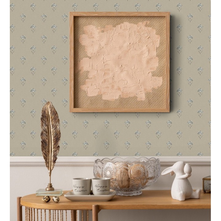 Papel pintado provenzal francés de flores pequeñas fondo taupe - Willowmere Ditsy 684313