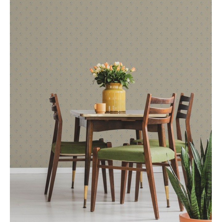 Papel pintado provenzal francés de flores pequeñas fondo taupe - Willowmere Ditsy 684313