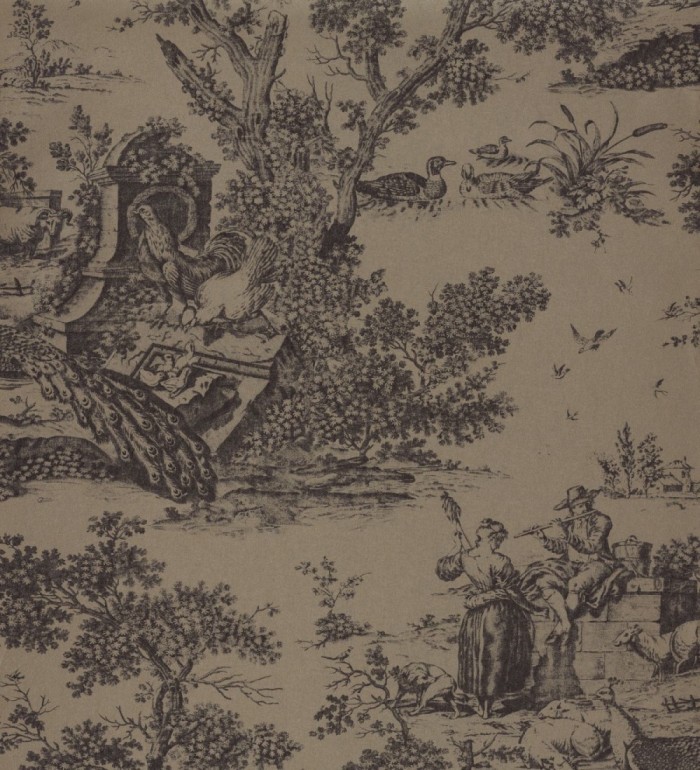 Papel pintado toile de jouy estilo romántico tonos marrones - Clermont 126491