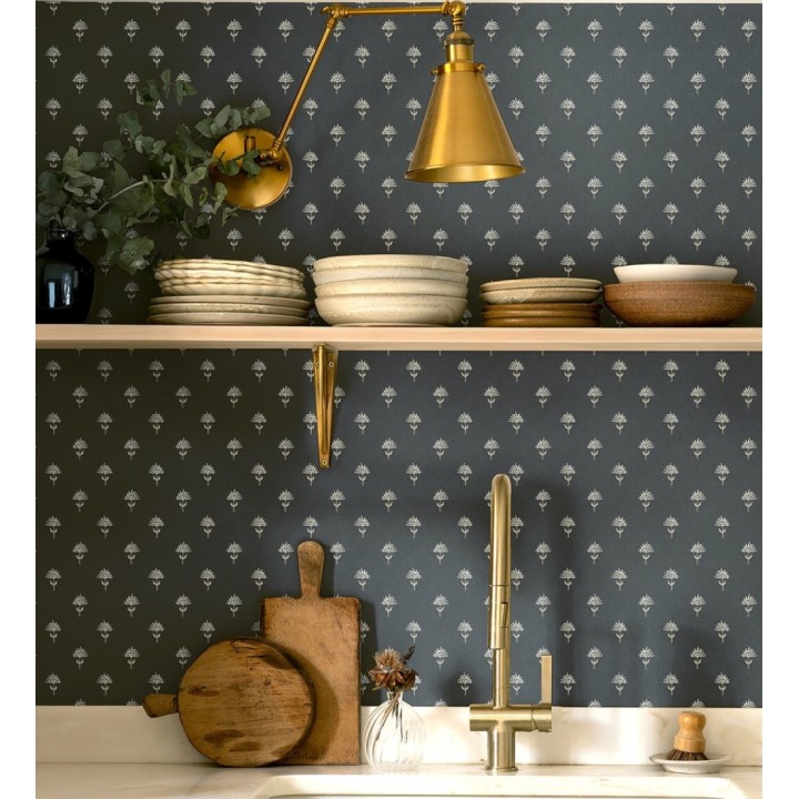 Papel pintado provenzal francés de flores pequeñas fondo azul - Willowmere Ditsy 684314