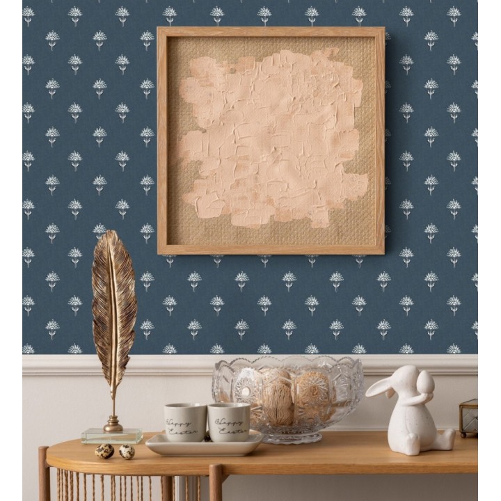 Papel pintado provenzal francés de flores pequeñas fondo azul - Willowmere Ditsy 684314