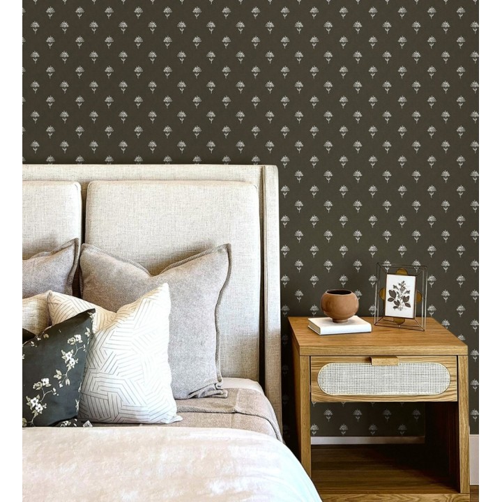 Papel pintado provenzal francés de flores pequeñas fondo negro - Willowmere Ditsy 684315