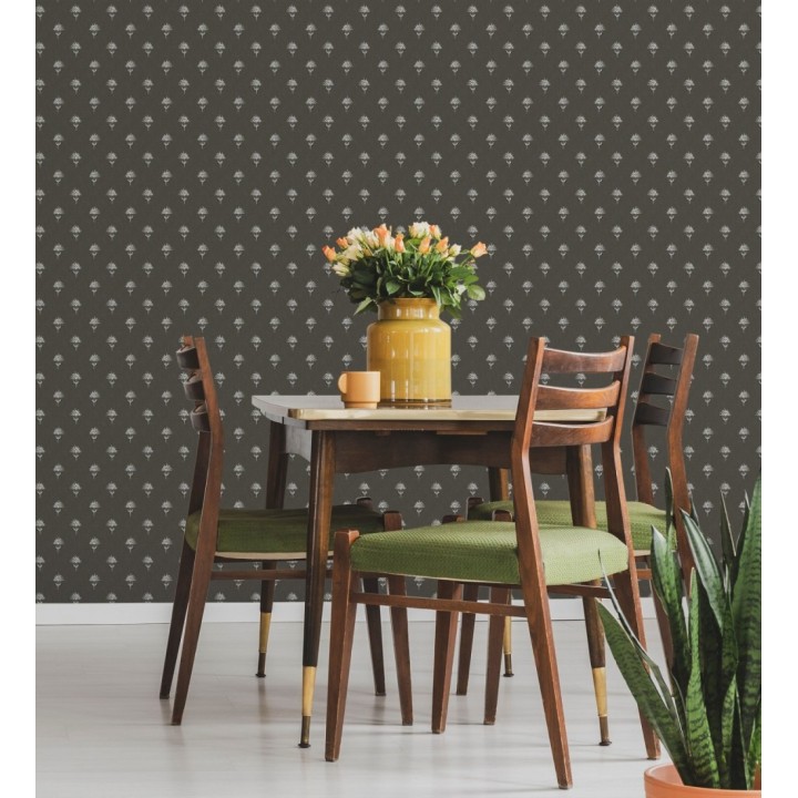 Papel pintado provenzal francés de flores pequeñas fondo negro - Willowmere Ditsy 684315