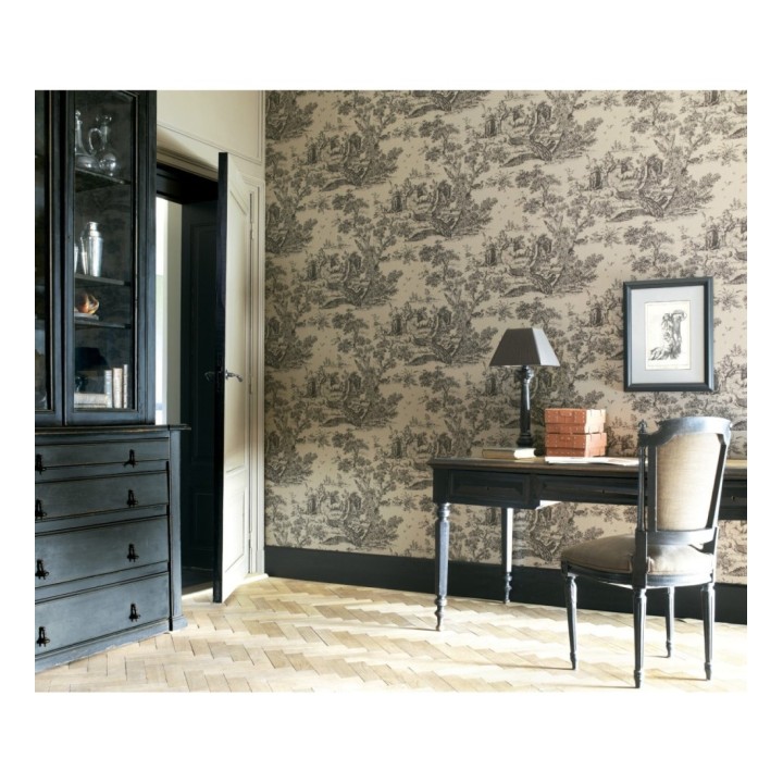 Papel pintado toile de jouy estilo romántico tonos marrones - Clermont 126491