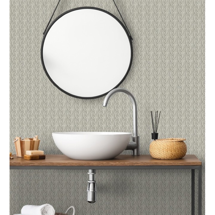 Papel pintado de hojas gris carbón entrelazadas estilo cottage country - Kigali Leaves 684321