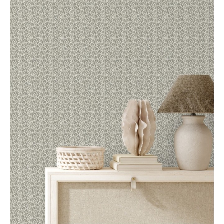 Papel pintado de hojas gris carbón entrelazadas estilo cottage country - Kigali Leaves 684321