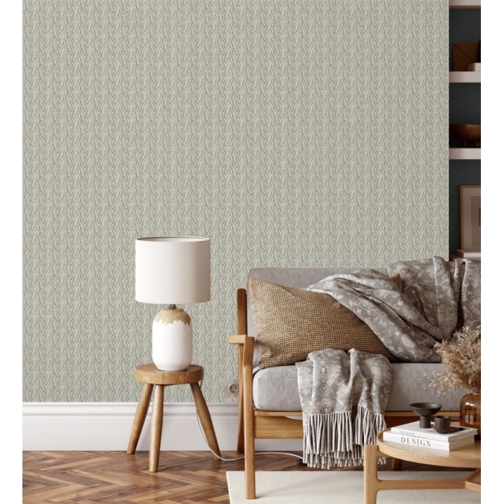 Papel pintado de hojas gris carbón entrelazadas estilo cottage country - Kigali Leaves 684321
