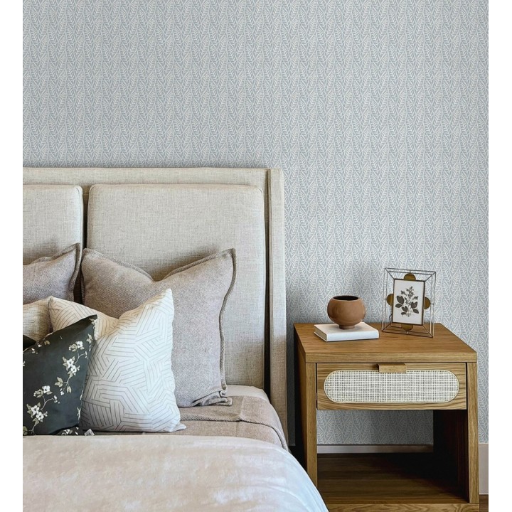 Papel pintado de hojas azules entrelazadas estilo cottage country - Kigali Leaves 684322