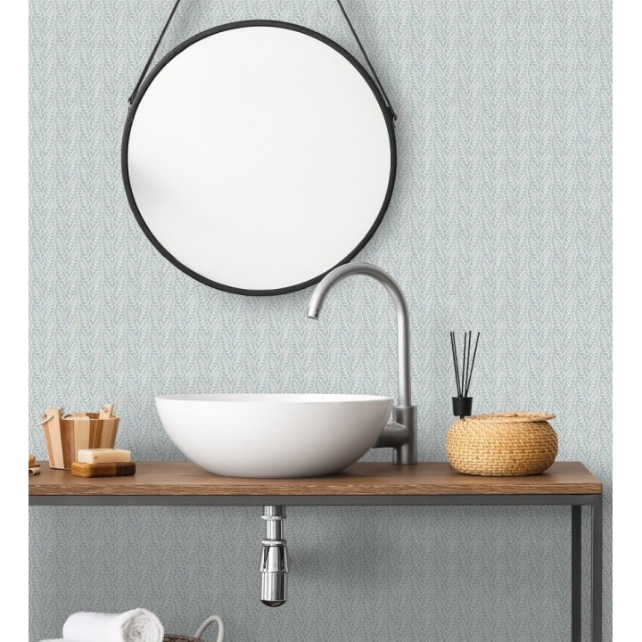 Papel pintado de hojas azules entrelazadas estilo cottage country - Kigali Leaves 684322