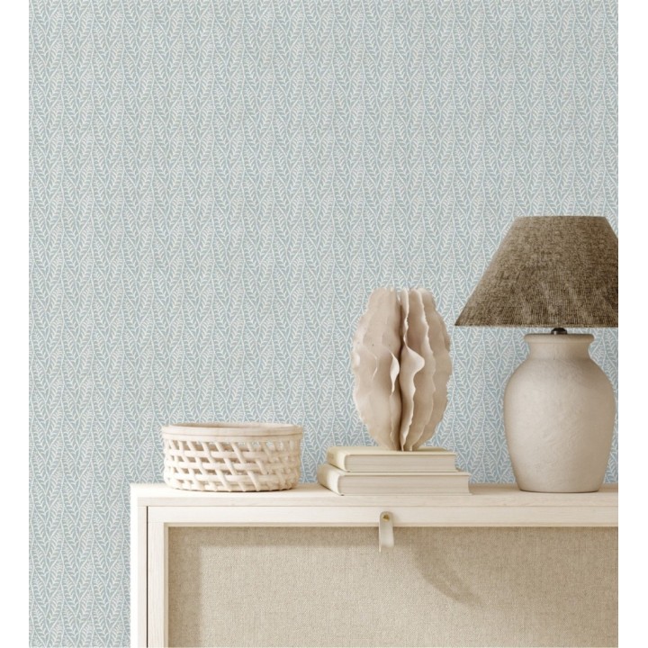 Papel pintado de hojas azules entrelazadas estilo cottage country - Kigali Leaves 684322