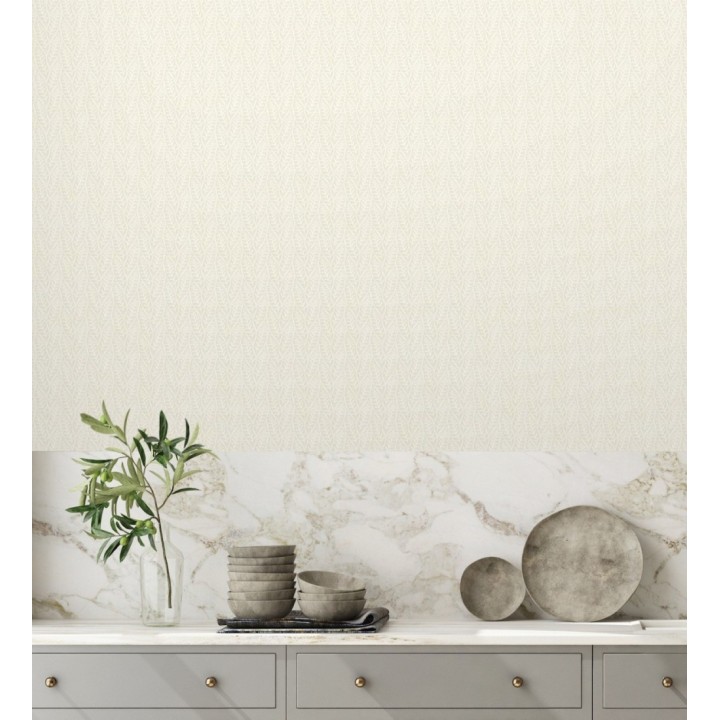 Papel pintado de hojas color arena entrelazadas estilo Cottage Country - Kigali Leaves 684323