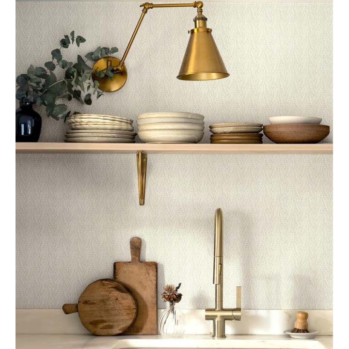 Papel pintado de hojas color arena entrelazadas estilo Cottage Country - Kigali Leaves 684323