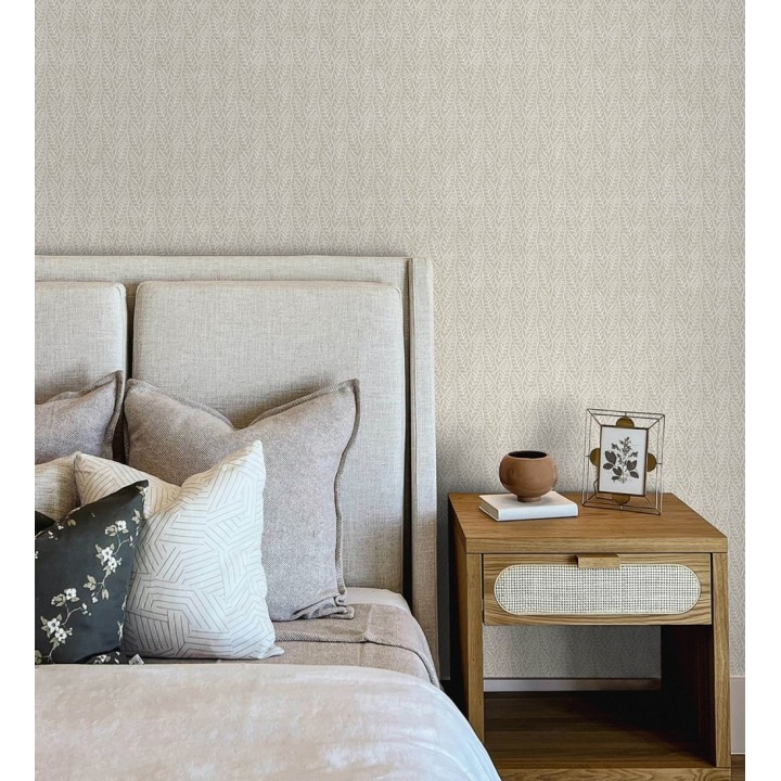 Papel pintado de hojas tono taupe entrelazadas estilo cottage country - Kigali Leaves 684324