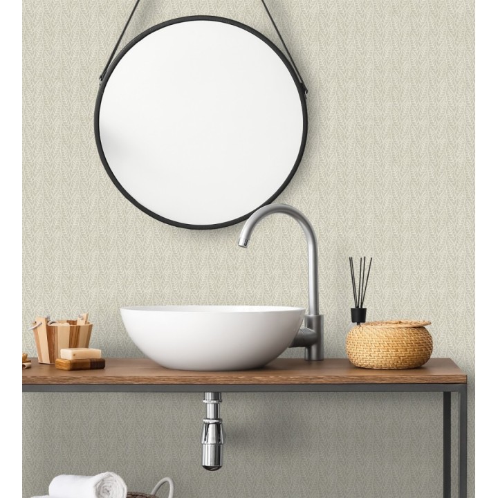 Papel pintado de hojas tono taupe entrelazadas estilo cottage country - Kigali Leaves 684324