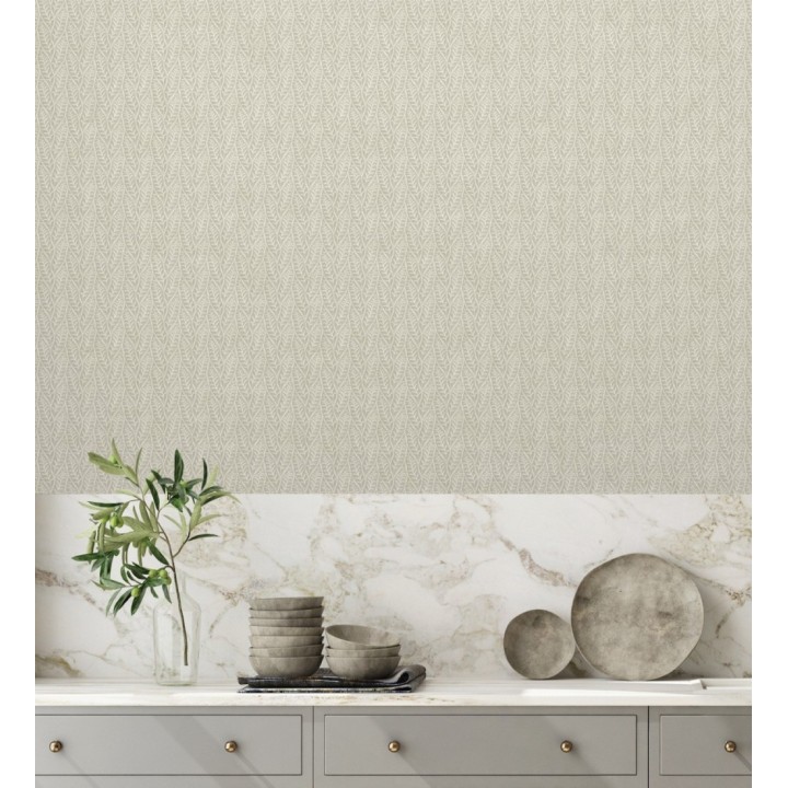 Papel pintado de hojas tono taupe entrelazadas estilo cottage country - Kigali Leaves 684324
