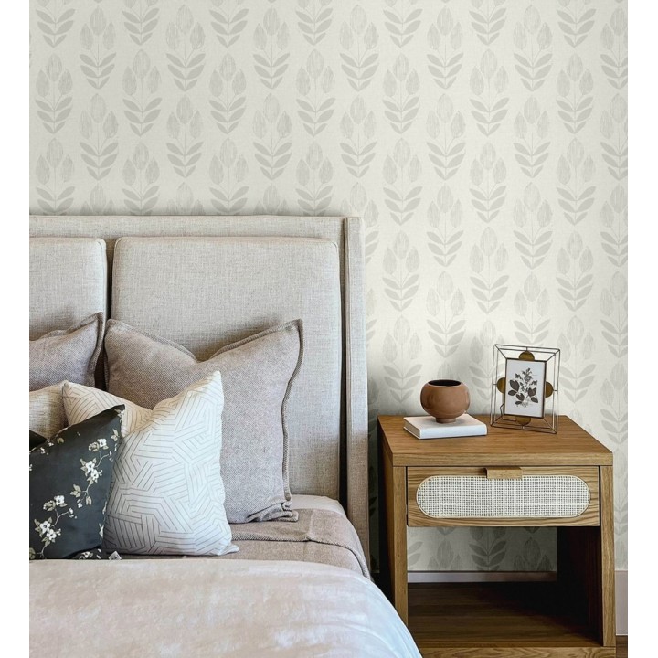 Papel pintado tulipanes textura lino y estilo provenzal - Early Tulipbud 684329