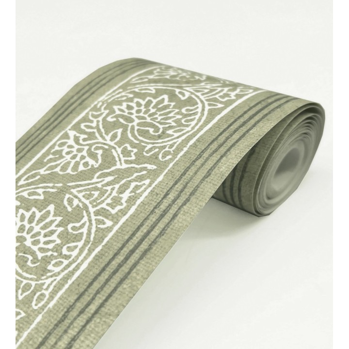 Cenefa de papel pintado diseño floral verde estilo cottage country - Primrose Lacework 684332