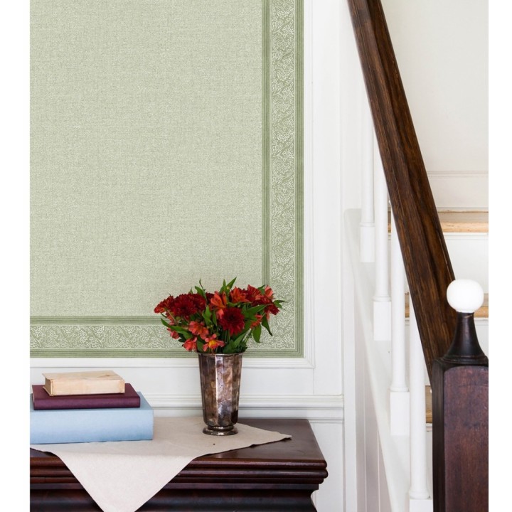 Cenefa de papel pintado diseño floral verde estilo cottage country - Primrose Lacework 684332