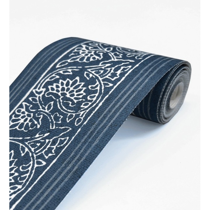 Cenefa de papel pintado diseño floral azul estilo cottage country - Primrose Lacework 684333