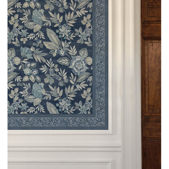 Cenefa de papel pintado diseño floral azul estilo cottage country - Primrose Lacework 684333