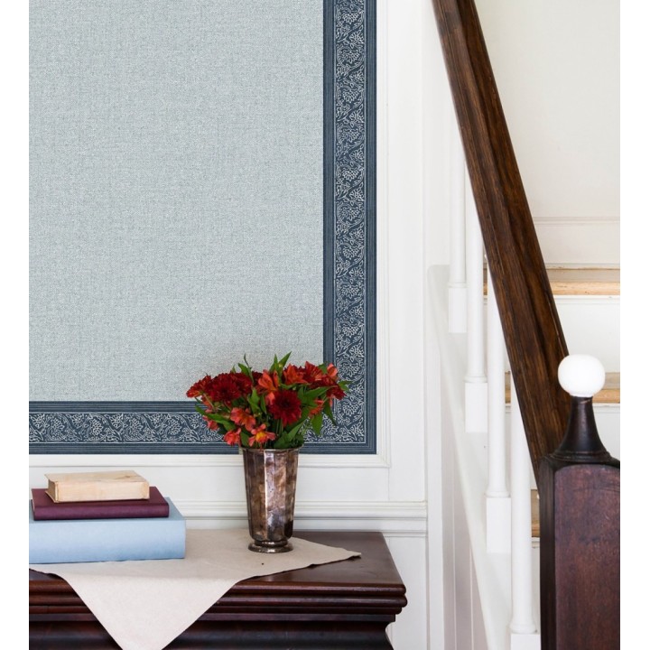 Cenefa de papel pintado diseño floral azul estilo cottage country - Primrose Lacework 684333