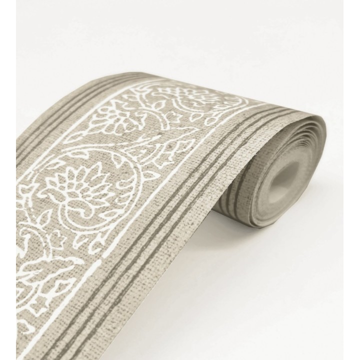 Cenefa de papel pintado diseño floral beige estilo cottage country - Primrose Lacework 684334