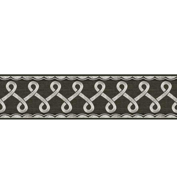 Cenefa de papel pintado ornamental de nudos color gris carbón - Brookhaven 684335