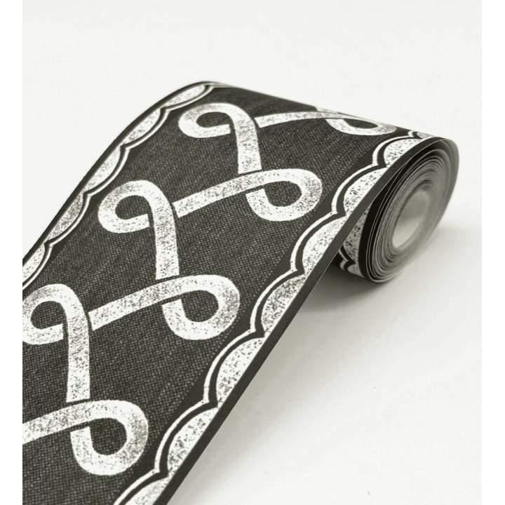 Cenefa de papel pintado ornamental de nudos color gris carbón - Brookhaven 684335