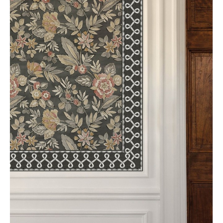 Cenefa de papel pintado ornamental de nudos color gris carbón - Brookhaven 684335