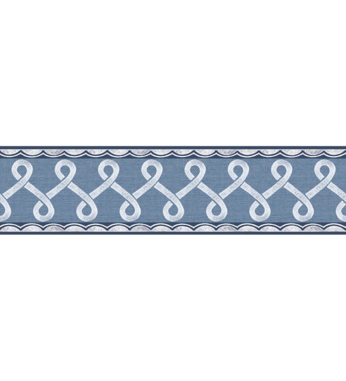 Cenefa de papel pintado ornamental de nudos color azul real - Brookhaven 684336