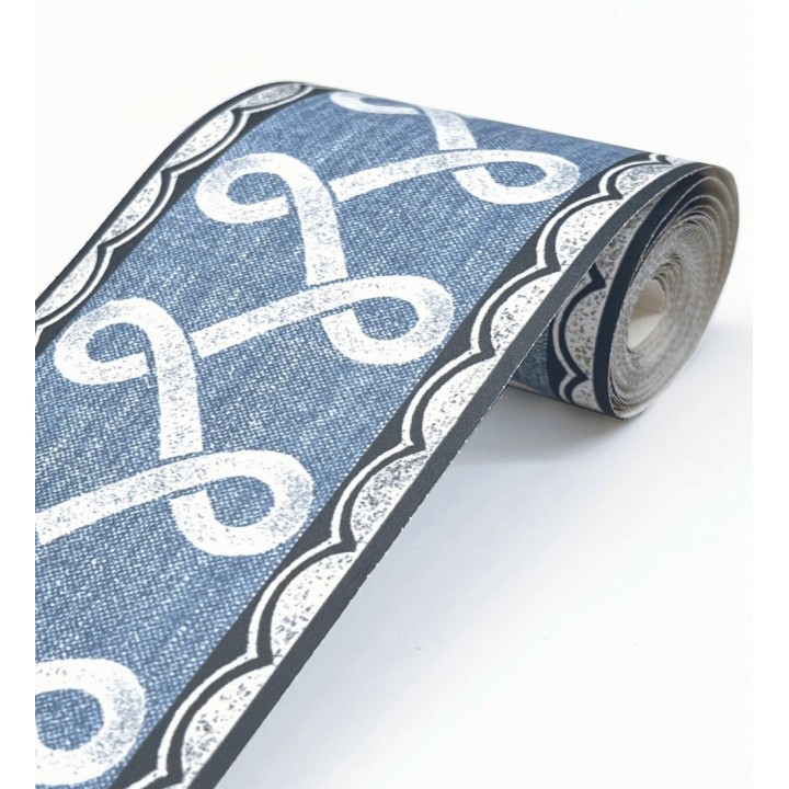 Cenefa de papel pintado ornamental de nudos color azul real - Brookhaven 684336