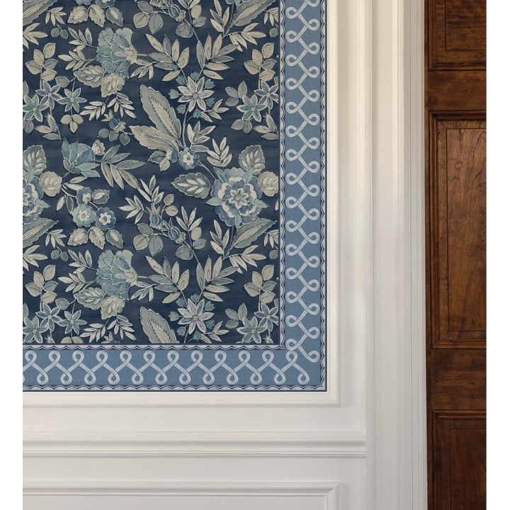 Cenefa de papel pintado ornamental de nudos color azul real - Brookhaven 684336