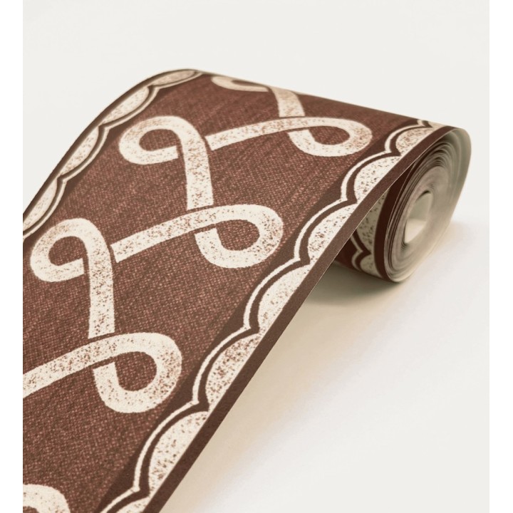 Cenefa de papel pintado ornamental de nudos color rojo burdeos - Brookhaven 684337