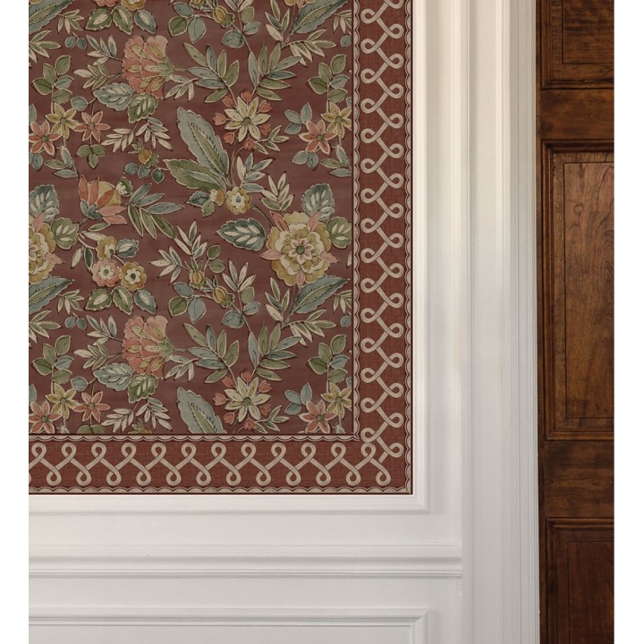 Cenefa de papel pintado ornamental de nudos color rojo burdeos - Brookhaven 684337