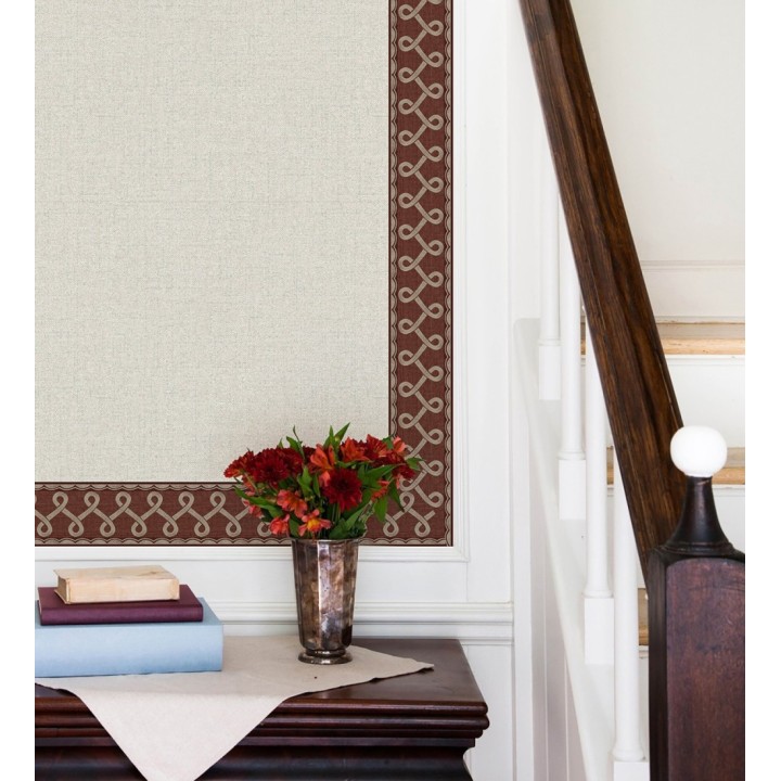 Cenefa de papel pintado ornamental de nudos color rojo burdeos - Brookhaven 684337