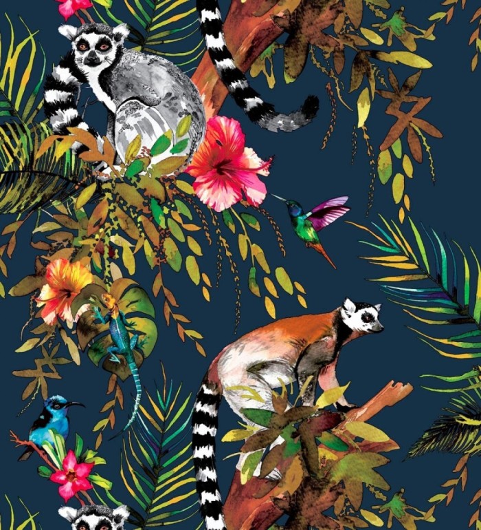 Papel pintado de lémures y colibrís - Madagascar Lush 684339