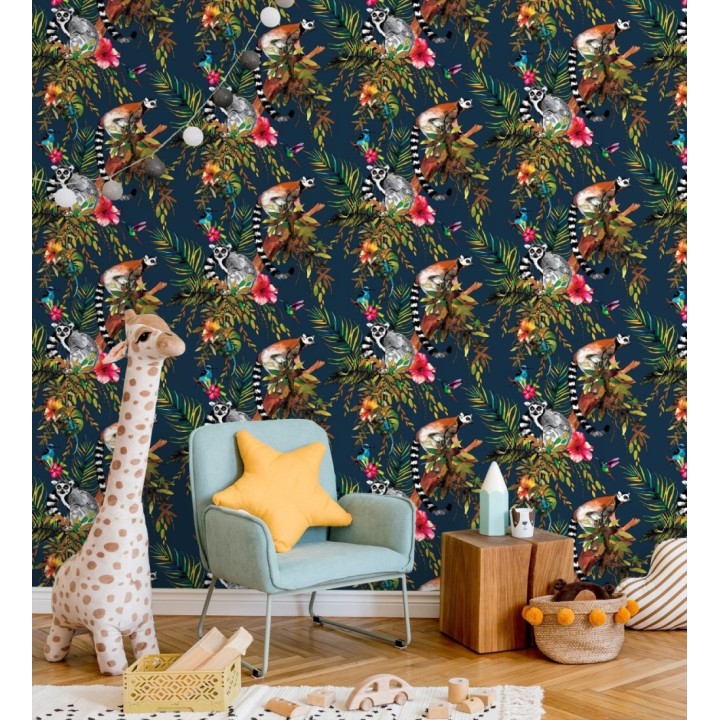 Papel pintado de lémures y colibrís - Madagascar Lush 684339