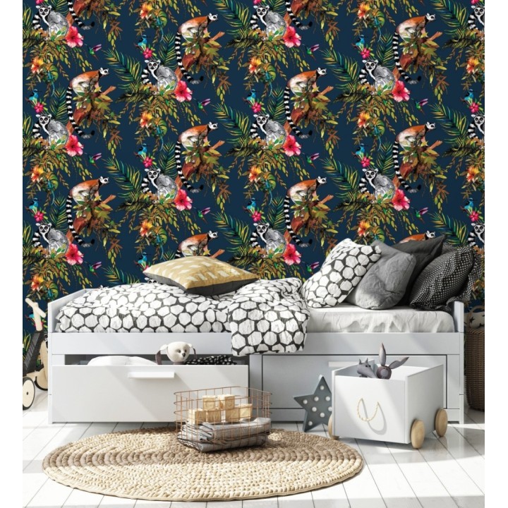 Papel pintado de lémures y colibrís - Madagascar Lush 684339