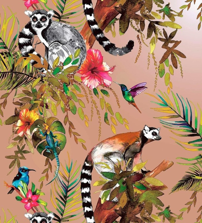 Papel pintado de lémures y colibrís - Madagascar Lush 684340